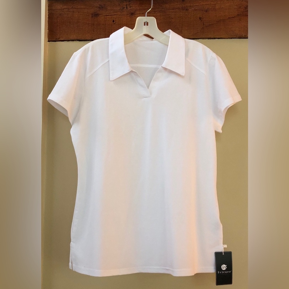 IVICOER FASHION Tennis/ Golf Polo Collared Short Sleeve Top/Shirt- White- NWT